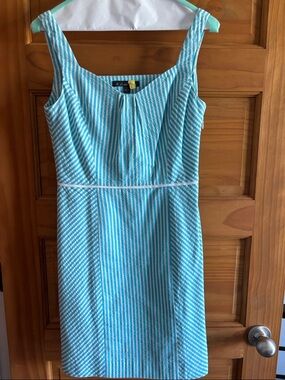 Brooks Brothers Turquoise and White Seersucker Mini Dress